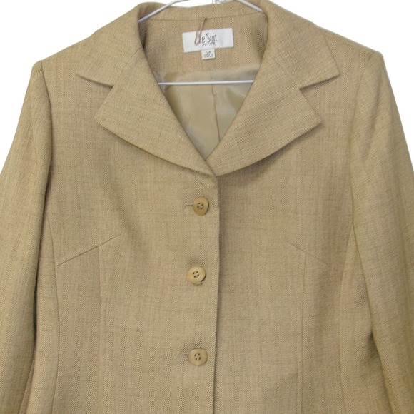 Le Suit Petite Women's Beige Herringbone Piece Skirt Suit Set Blazer & Skirt 12P - Picture 2 of 4